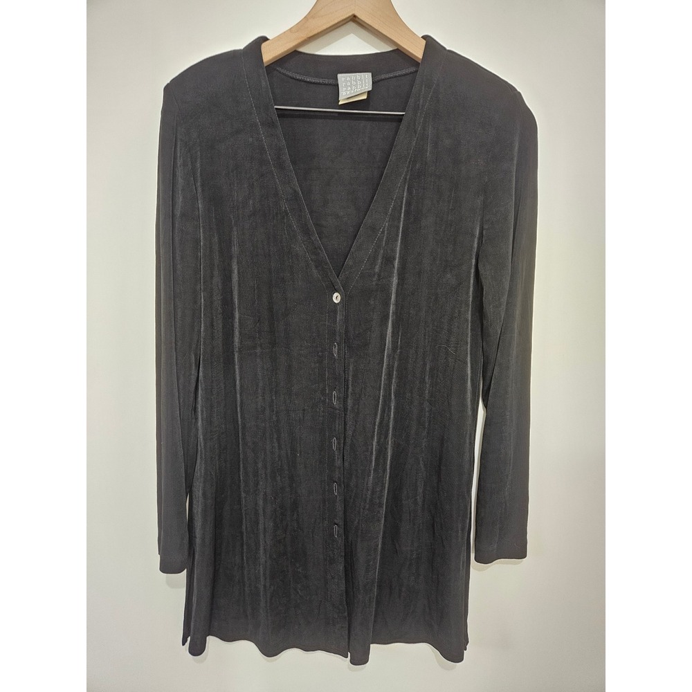 Rabbit Designs Black Slinky Knit Button Front Cardigan Longline Top Size 6M USA